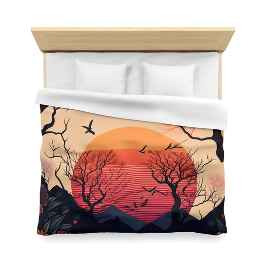 Sun Rising in Forest During Spring | Duvet Cover | Ukiyo-E Style | Harajuku | Gifts For Yourself