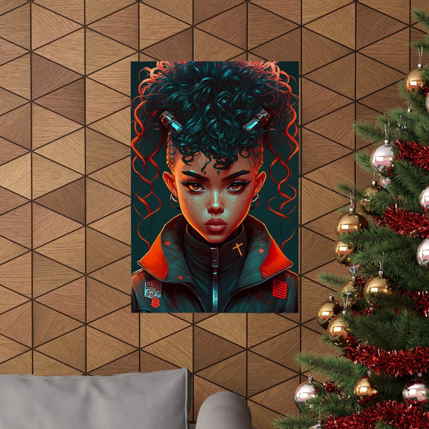 Beautiful and Powerful Black Woman Poster Wall Art, Futuristic Anime Original Art Vertical Poster, Gifts For Black Girl & Woman