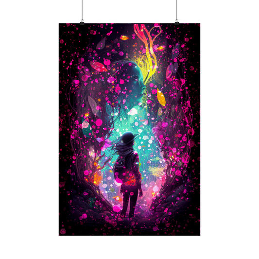 Futuristic Fantasy A Woman's Dream As She Walks into Another World, Sci-fi UV Black Light Wall Art Poster - Various Sizes