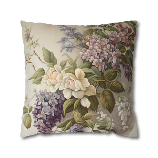 Vintage 'Embroidered Look' Flower Design #2 - Spun Polyester Square Pillow Case 20x20" and 16x16"