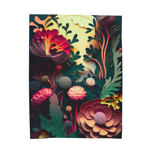 Floral Art in Paper-Cut art Velveteen Plush Blanket - 3 sizes - Gifts for Mothers, Garden & Flower Lovers