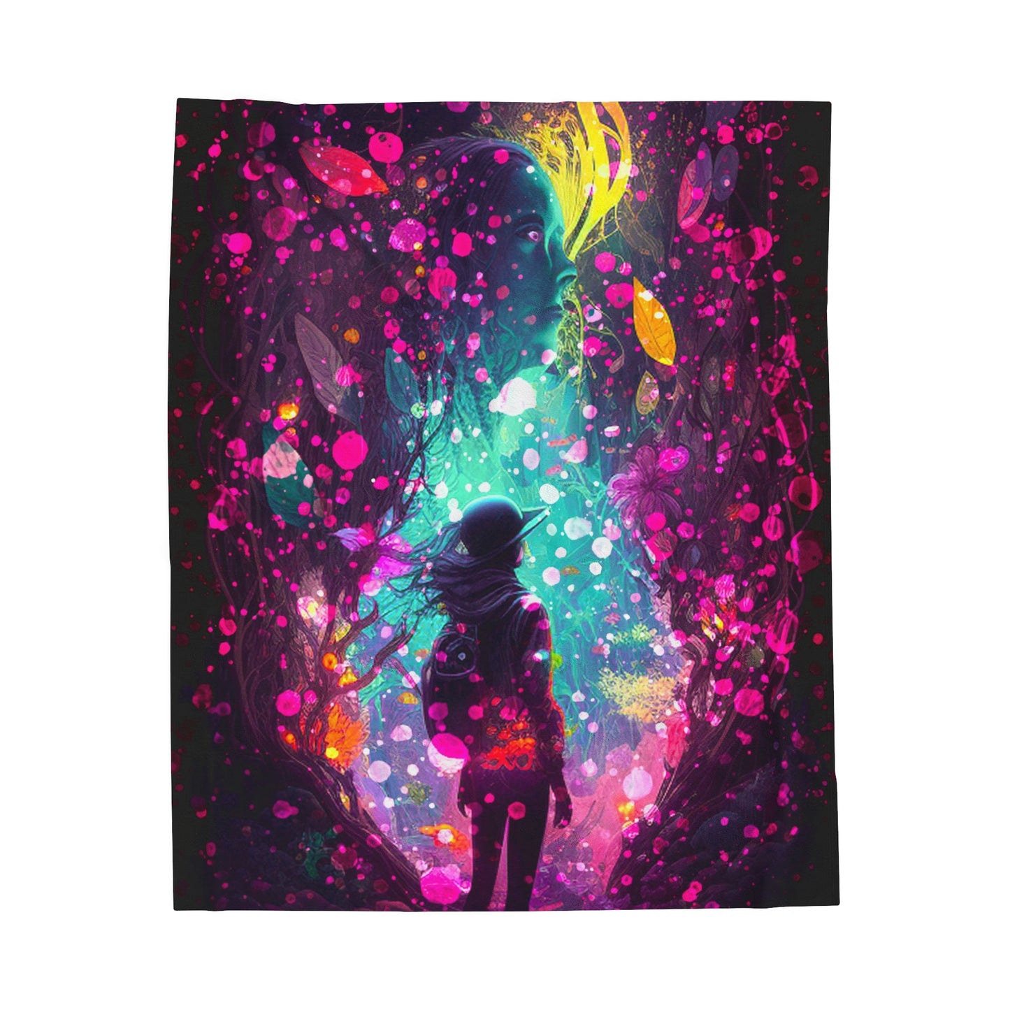 Copy of Velveteen Plush Blanket - Black Light Art Woman on Spiritual Walk