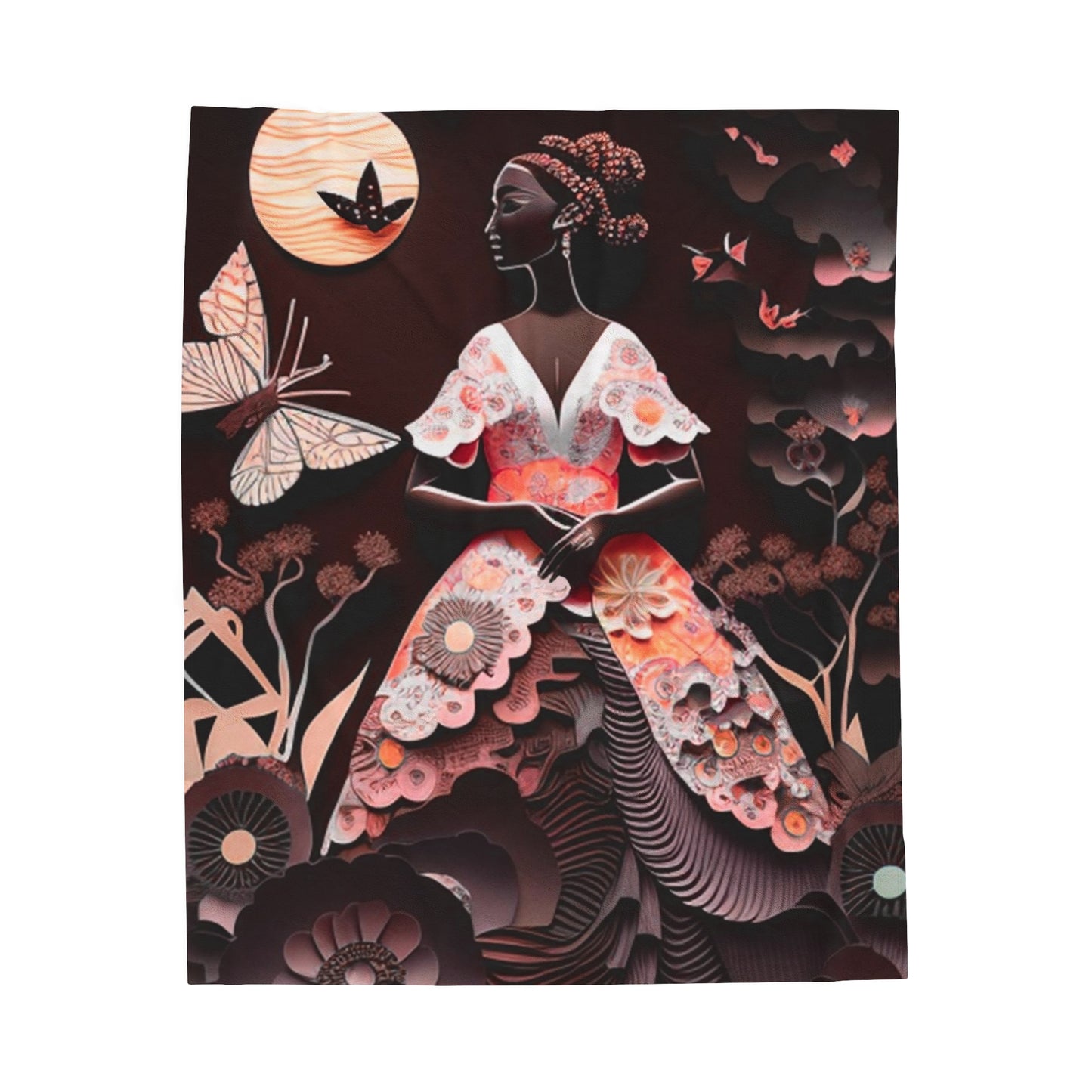 Beautiful Black WOmen in Paper-Cutting art Velveteen Plush Blanket